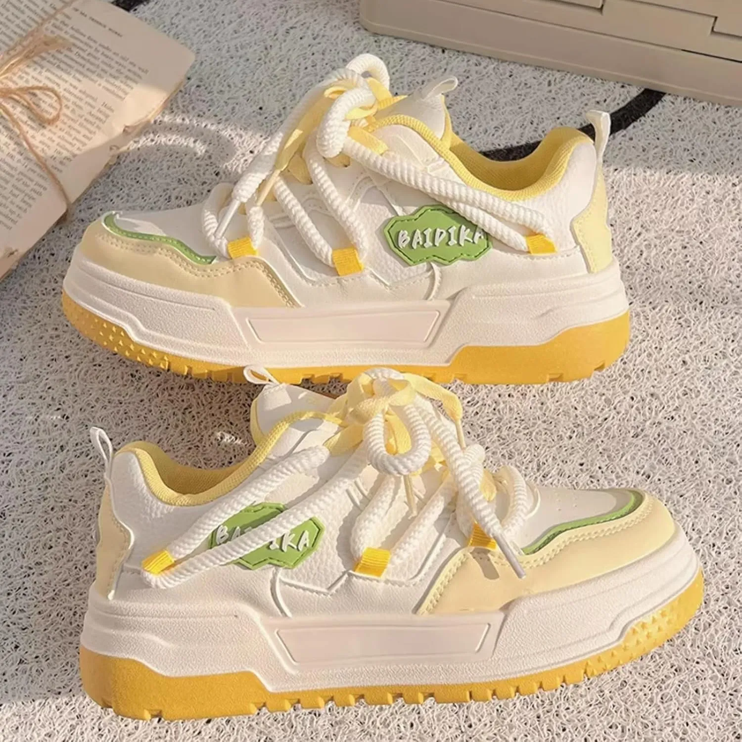 Cute Star Walking Sneakers for Women Macaron Colors Regular & Upgraded Versions Rubber Thick Sole Height Increase Lace Up Walking Shoes