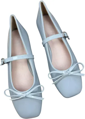 Dear Time Women's Square Toe Bow Mary Jane Shoes Retro Flats Comfortable Ballet Flats Dressy Mary Janes for Women