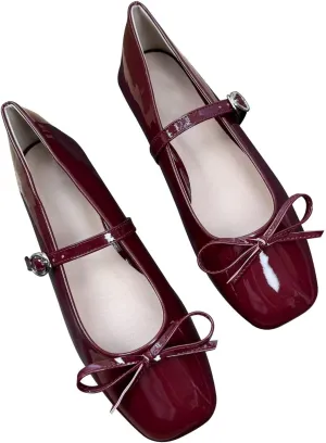 Dear Time Women's Square Toe Bow Mary Jane Shoes Retro Flats Comfortable Ballet Flats Dressy Mary Janes for Women