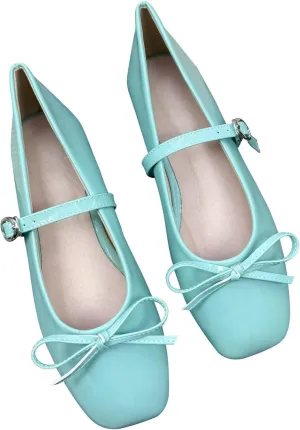 Dear Time Women's Square Toe Bow Mary Jane Shoes Retro Flats Comfortable Ballet Flats Dressy Mary Janes for Women