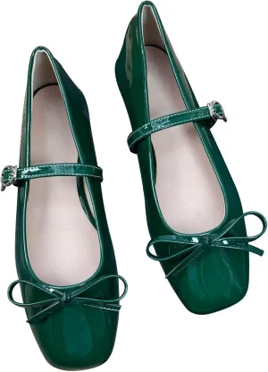 Dear Time Women's Square Toe Bow Mary Jane Shoes Retro Flats Comfortable Ballet Flats Dressy Mary Janes for Women