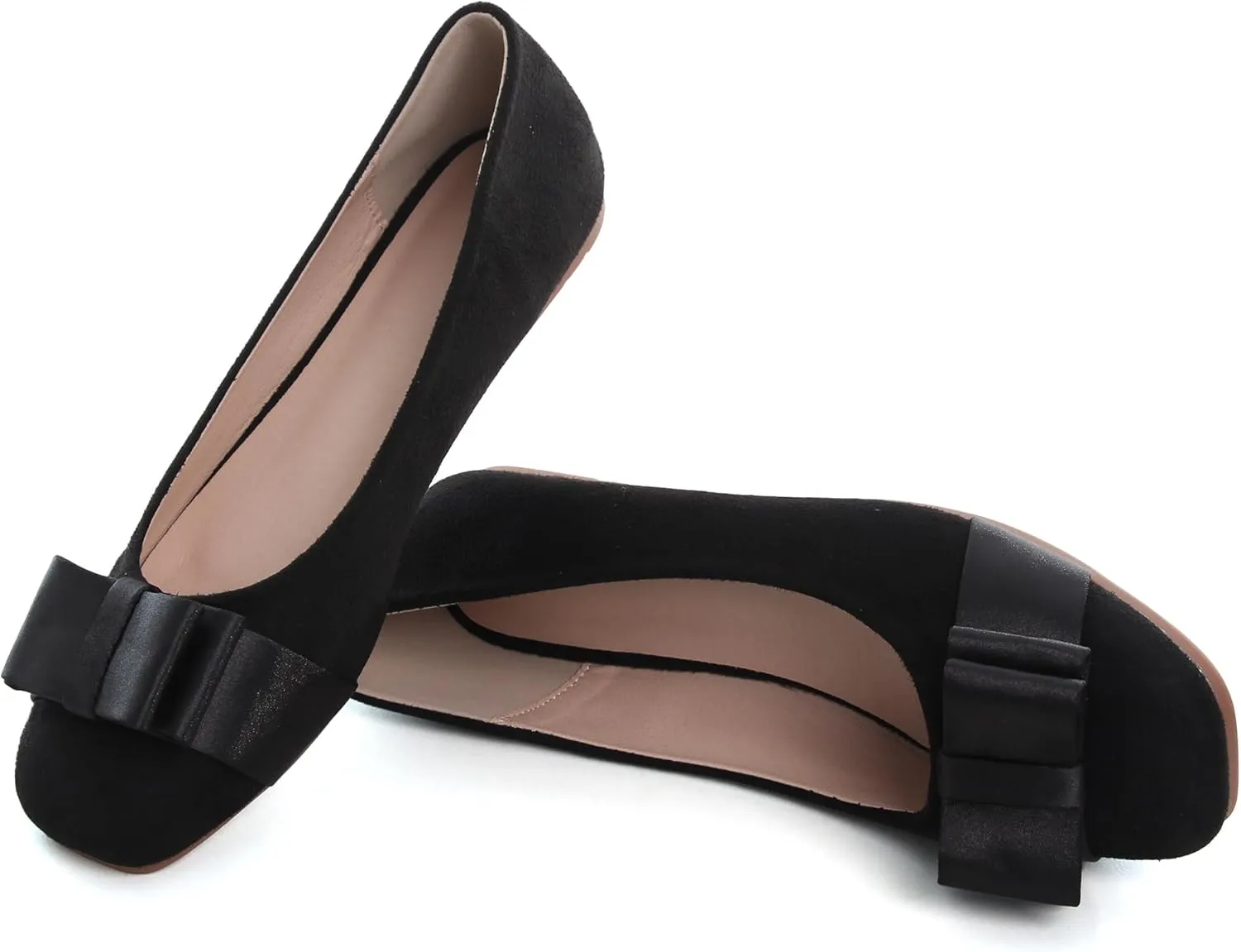 Dear Time Women's Square Toe Flats Cute Bowknot Wedding Bridal Flats Dress Shoes