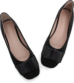 Dear Time Women's Square Toe Flats Cute Bowknot Wedding Bridal Flats Dress Shoes