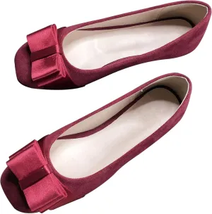 Dear Time Women's Square Toe Flats Cute Bowknot Wedding Bridal Flats Dress Shoes