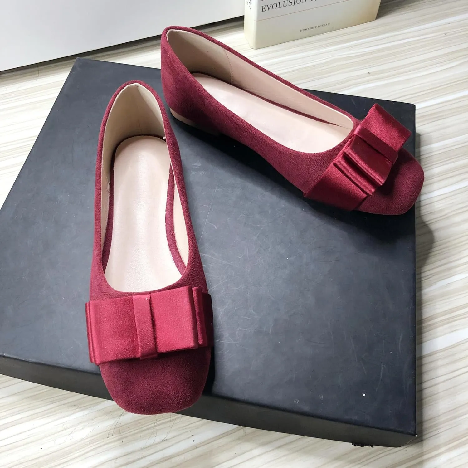 Dear Time Women's Square Toe Flats Cute Bowknot Wedding Bridal Flats Dress Shoes