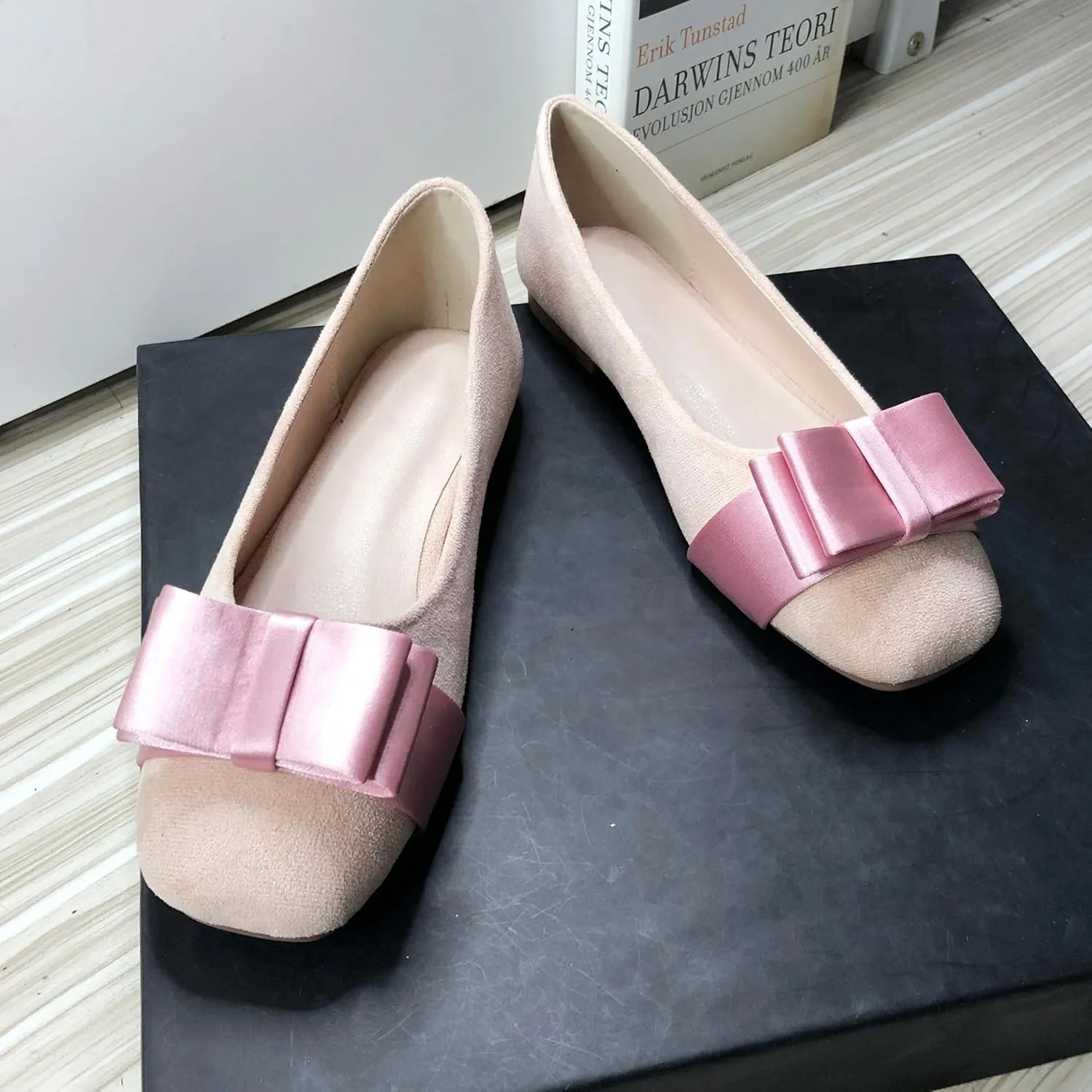 Dear Time Women's Square Toe Flats Cute Bowknot Wedding Bridal Flats Dress Shoes