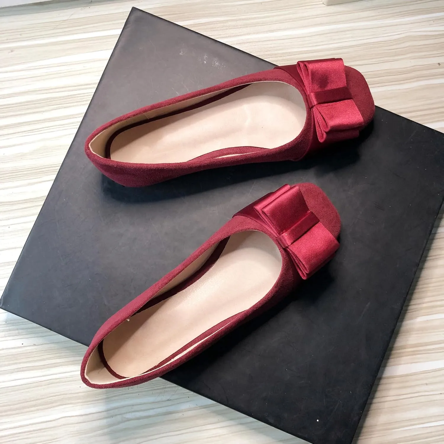 Dear Time Women's Square Toe Flats Cute Bowknot Wedding Bridal Flats Dress Shoes