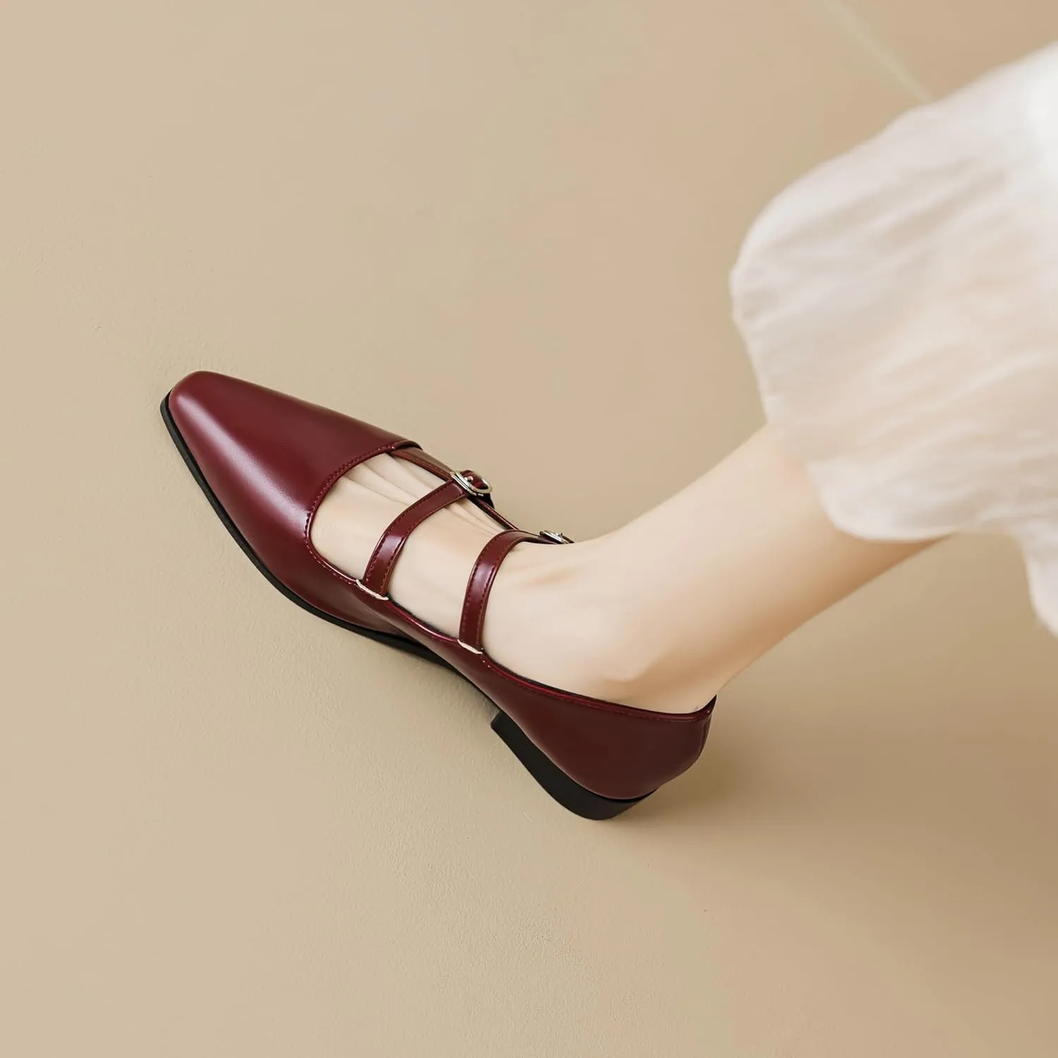 Dear Time Women's Vintage Mary Jane Shoes Ankle Strap Square Toe Flats Uniform Dress Shoes Ballet Flats