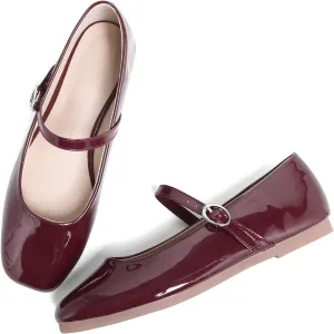 Dear Time Women's Vintage Mary Jane Shoes Ankle Strap Square Toe Flats Uniform Dress Shoes Ballet Flats