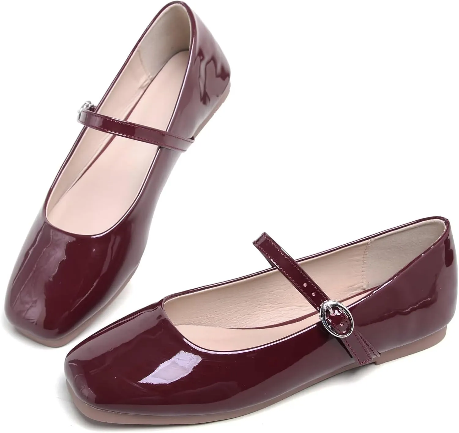 Dear Time Women's Vintage Mary Jane Shoes Ankle Strap Square Toe Flats Uniform Dress Shoes Ballet Flats