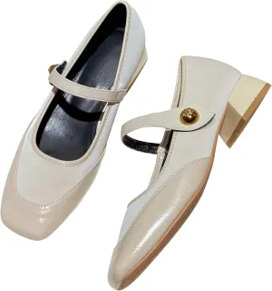 Dear Time Women's Vintage Mary Jane Shoes Ankle Strap Square Toe Flats Uniform Dress Shoes Ballet Flats