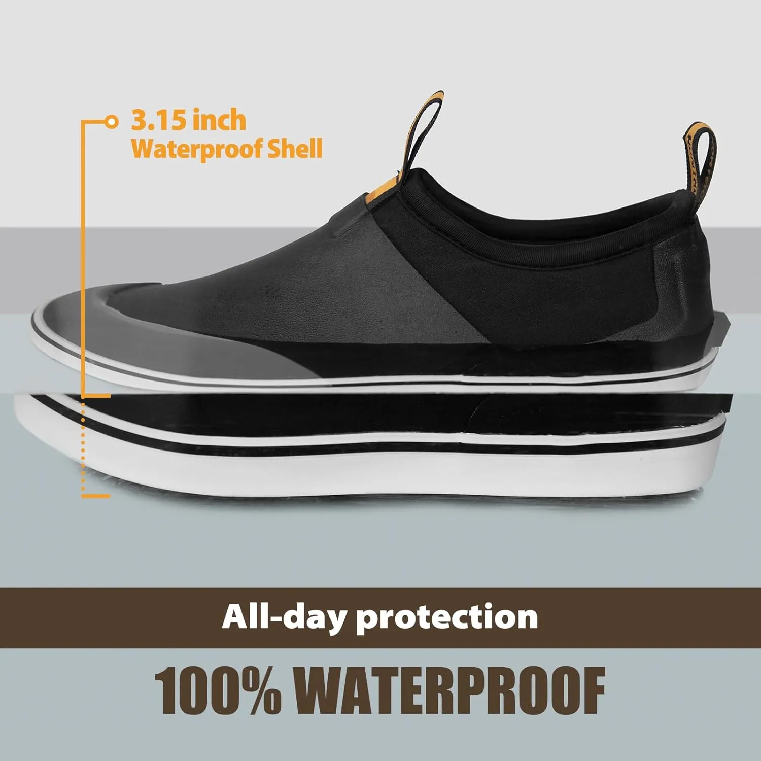 Deck Shoes Waterproof Rubber Boots with Non-Slip Rain Shoes for Fishing, Boating, Gardening, Walking - for Men