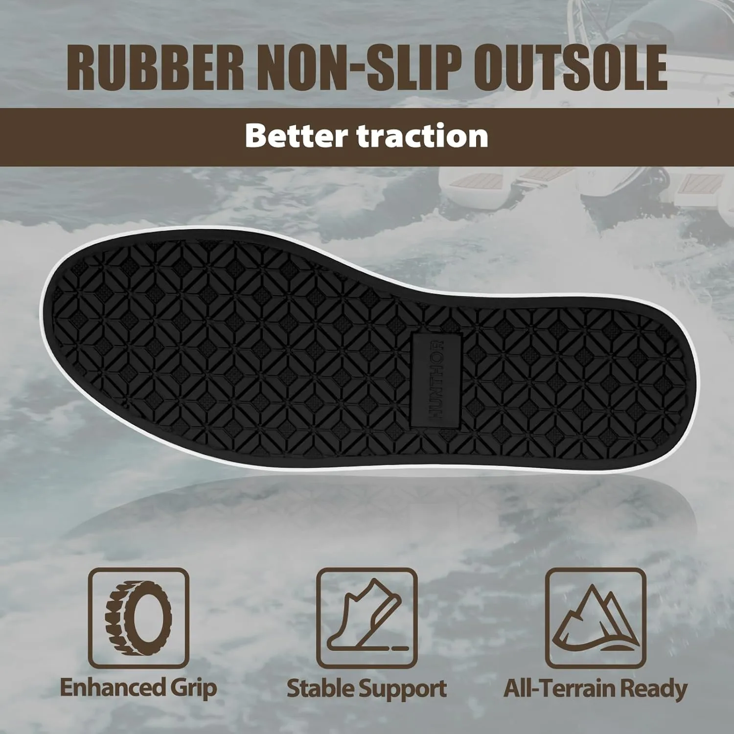 Deck Shoes Waterproof Rubber Boots with Non-Slip Rain Shoes for Fishing, Boating, Gardening, Walking - for Men