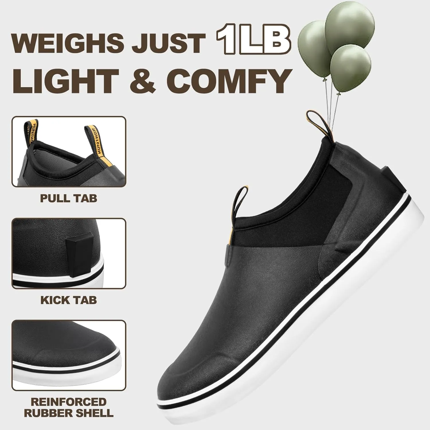 Deck Shoes Waterproof Rubber Boots with Non-Slip Rain Shoes for Fishing, Boating, Gardening, Walking - for Men