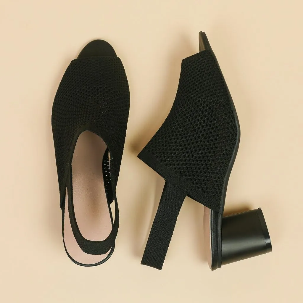 DINTAHA Open Toe Booties for Women,Knit Heeled Sandals, Chunky Heel Peep Toe Ankle Boots,Elastic Slingback Sandals