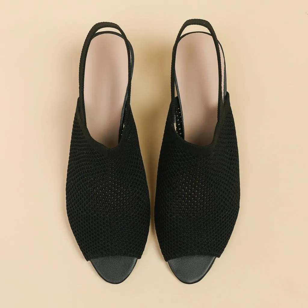 DINTAHA Open Toe Booties for Women,Knit Heeled Sandals, Chunky Heel Peep Toe Ankle Boots,Elastic Slingback Sandals