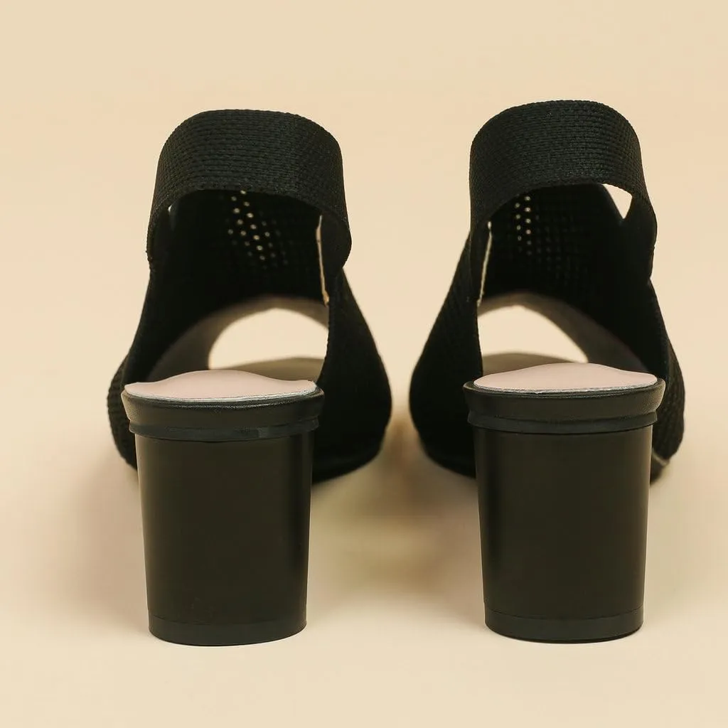 DINTAHA Open Toe Booties for Women,Knit Heeled Sandals, Chunky Heel Peep Toe Ankle Boots,Elastic Slingback Sandals