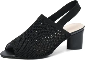 DINTAHA Open Toe Booties for Women,Knit Heeled Sandals, Chunky Heel Peep Toe Ankle Boots,Elastic Slingback Sandals