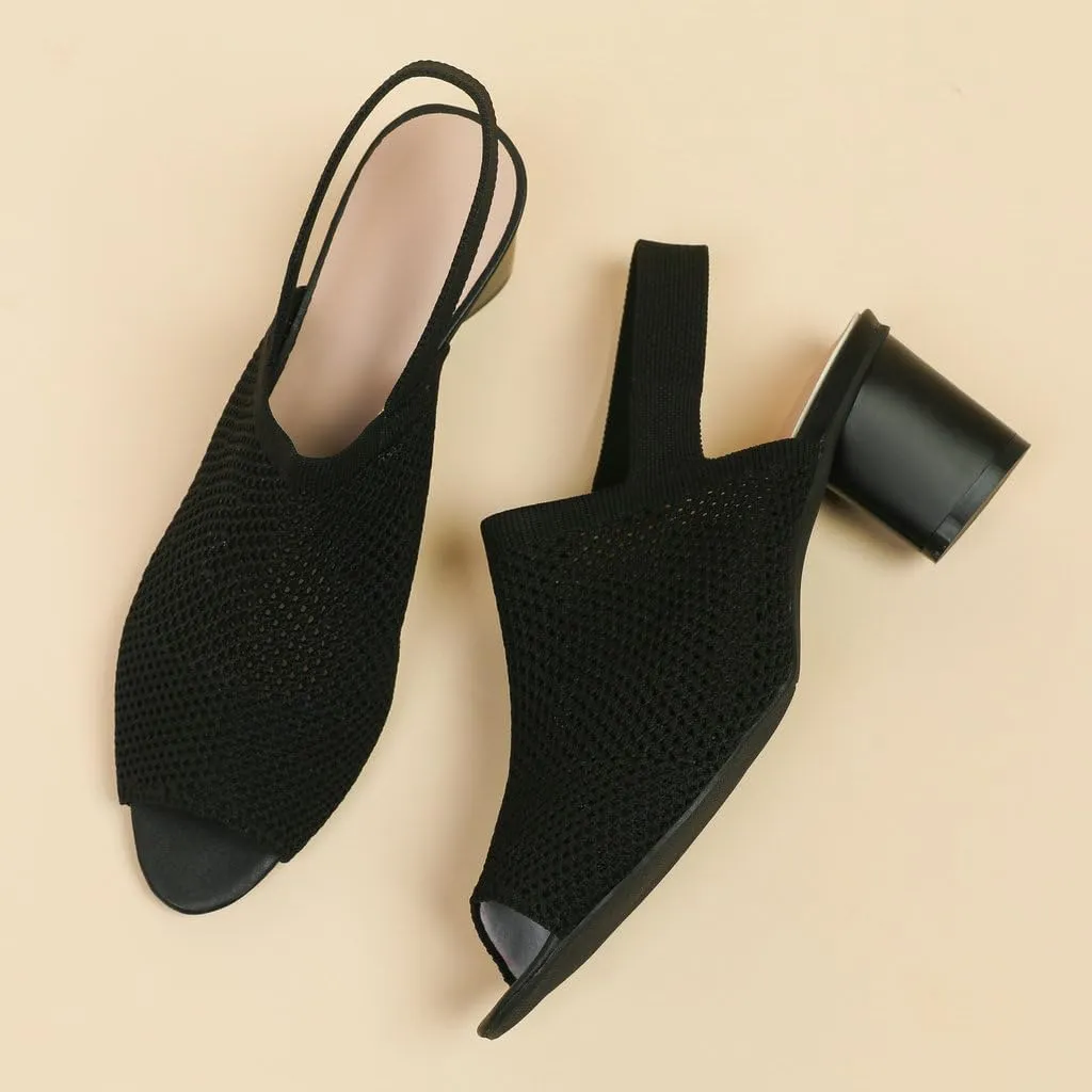 DINTAHA Open Toe Booties for Women,Knit Heeled Sandals, Chunky Heel Peep Toe Ankle Boots,Elastic Slingback Sandals
