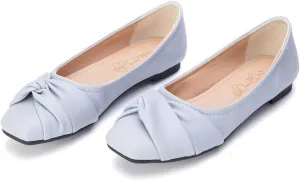 DINTAHA Womens Ballet Flat with Bow,Womens Square Toe Flats,Casual Slip On Work Flat Ballerina Shoes