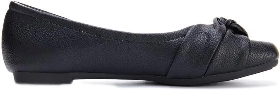 DINTAHA Womens Ballet Flat with Bow,Womens Square Toe Flats,Casual Slip On Work Flat Ballerina Shoes
