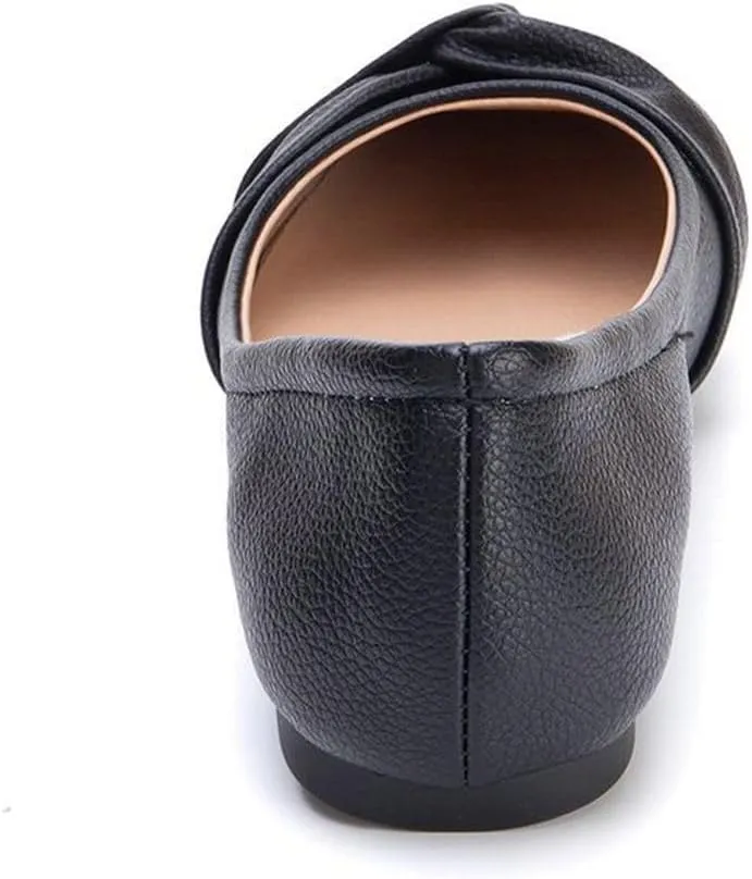 DINTAHA Womens Ballet Flat with Bow,Womens Square Toe Flats,Casual Slip On Work Flat Ballerina Shoes