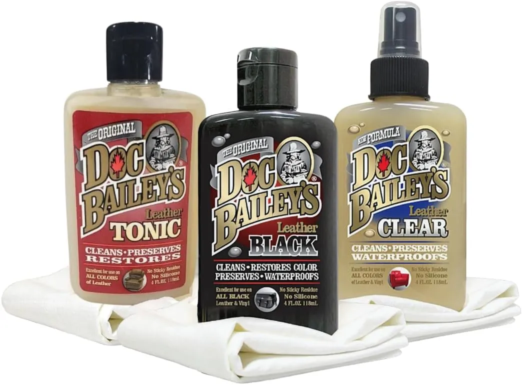 Doc Baileys All Leather Care Detail Kit (Set of 3) - Restore, Protect, and Enhance Your Leather - Leather Cleaner, Conditioner, Waterproofer, & Protectant