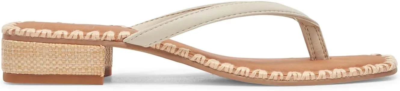 DOEYG Raffia Heels Sandals for Women Summer Beach Flip Flops Square Open Toe Flat Heeled Sandals Dressy Comfortable Slip on Thong Sandals