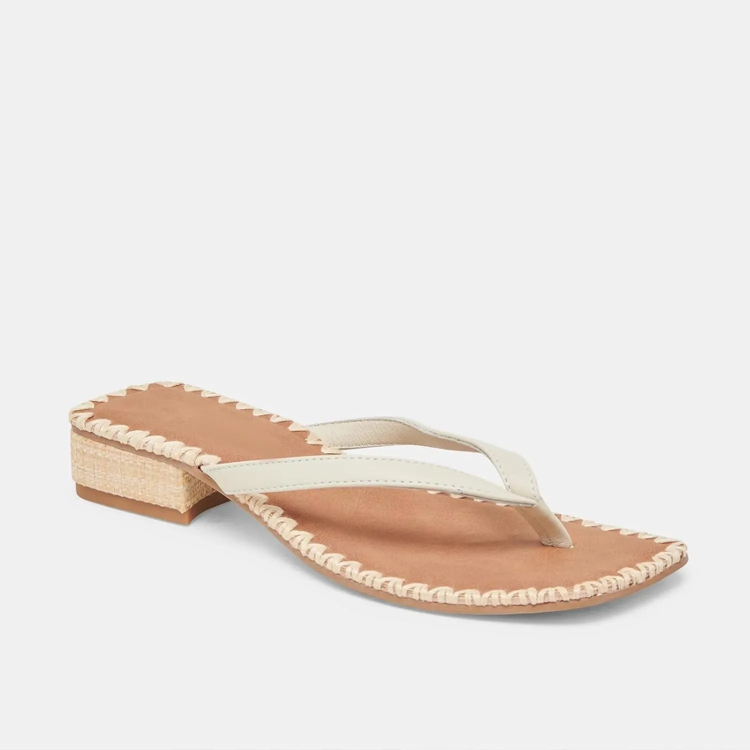 DOEYG Raffia Heels Sandals for Women Summer Beach Flip Flops Square Open Toe Flat Heeled Sandals Dressy Comfortable Slip on Thong Sandals