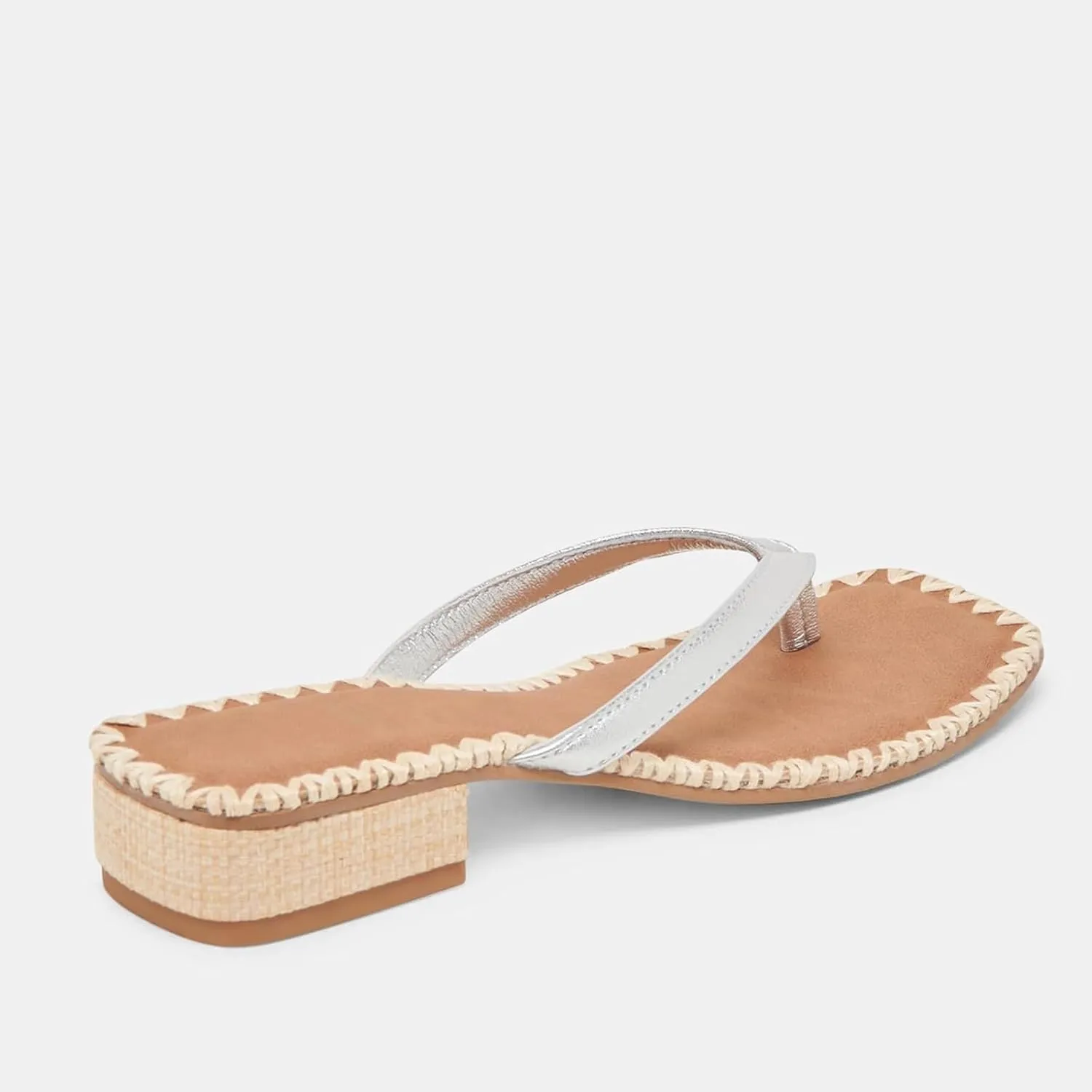 DOEYG Raffia Heels Sandals for Women Summer Beach Flip Flops Square Open Toe Flat Heeled Sandals Dressy Comfortable Slip on Thong Sandals