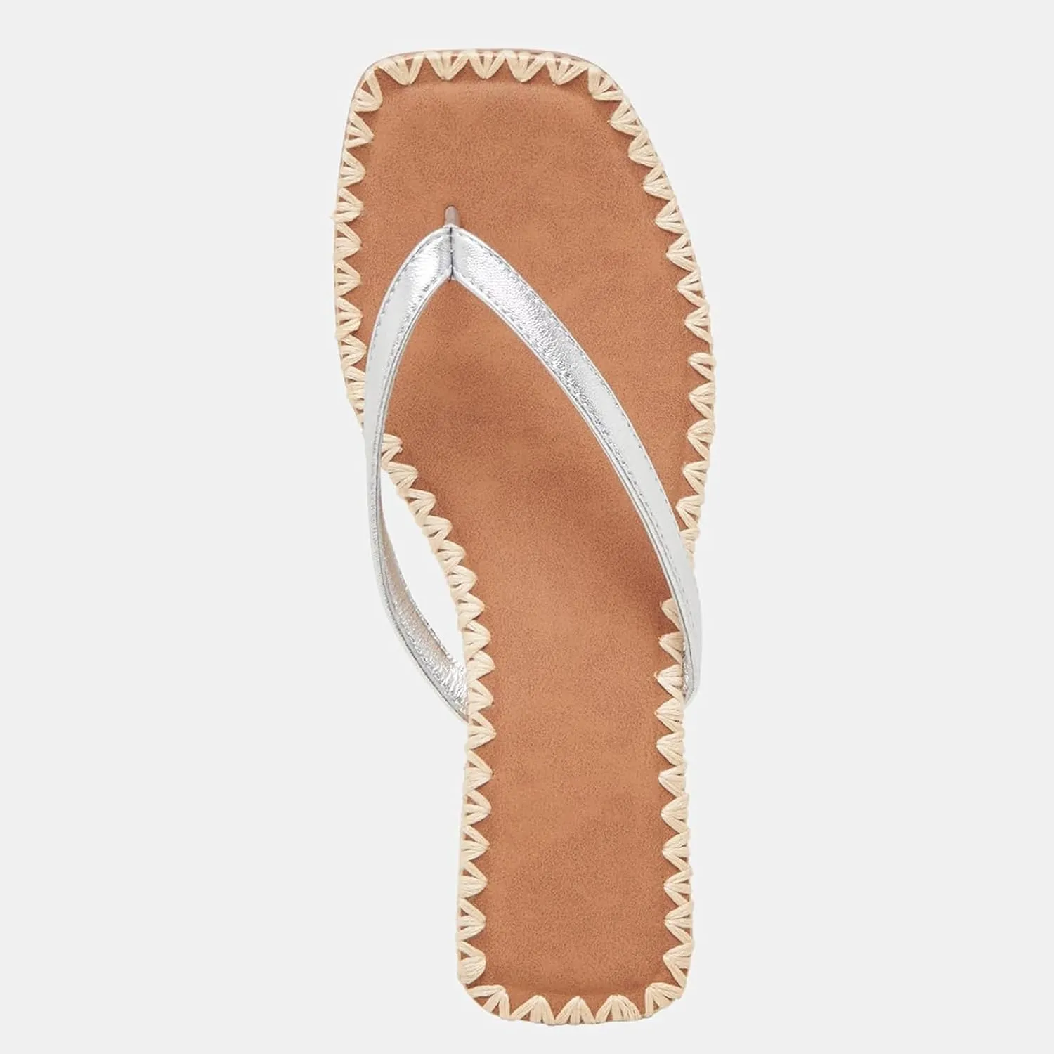 DOEYG Raffia Heels Sandals for Women Summer Beach Flip Flops Square Open Toe Flat Heeled Sandals Dressy Comfortable Slip on Thong Sandals