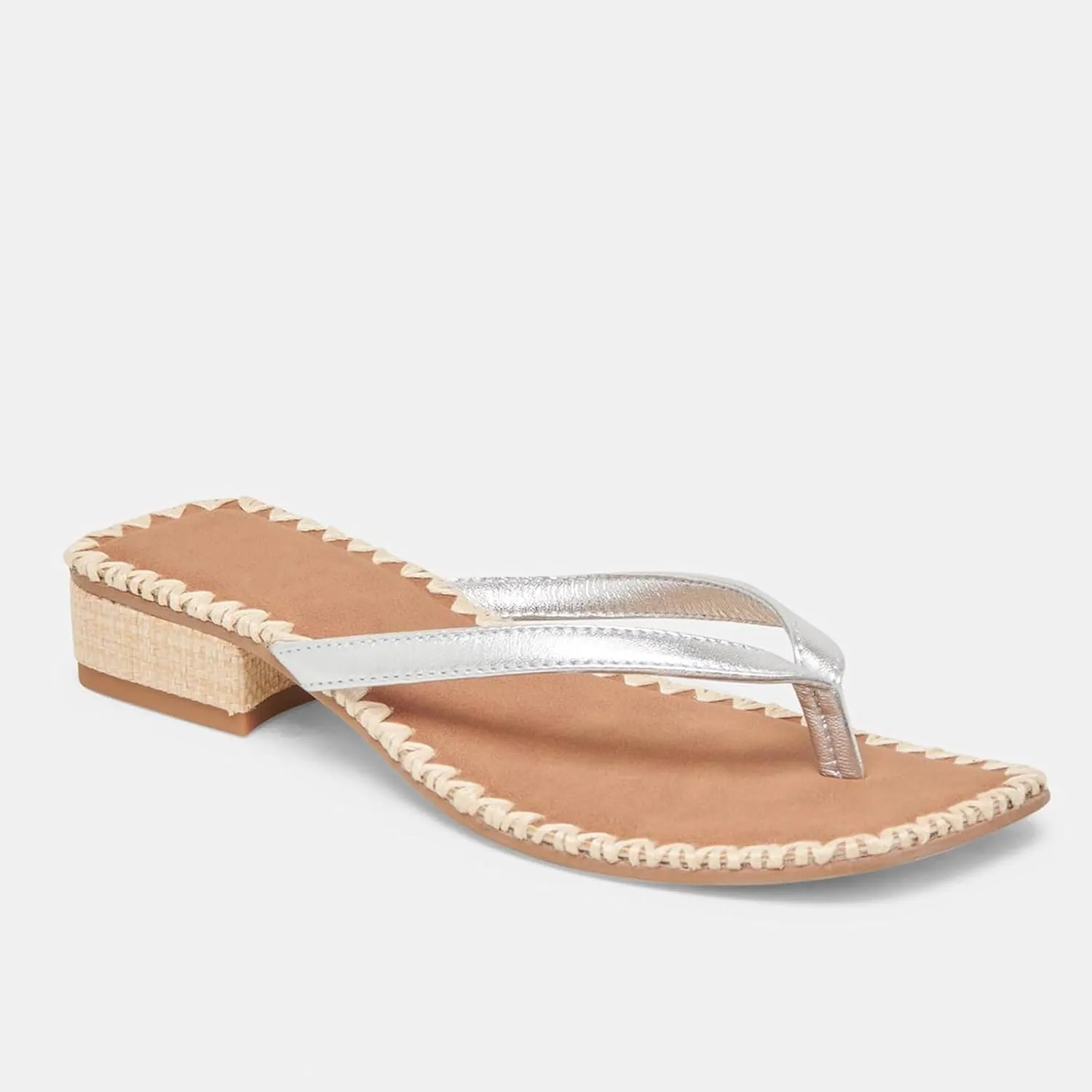 DOEYG Raffia Heels Sandals for Women Summer Beach Flip Flops Square Open Toe Flat Heeled Sandals Dressy Comfortable Slip on Thong Sandals