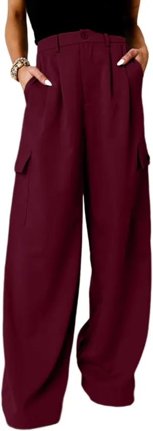 Dokotoo Womens High Waisted Wide Leg Cargo Pants Baggy Casual Trendy Work Pants with 4 Pockets