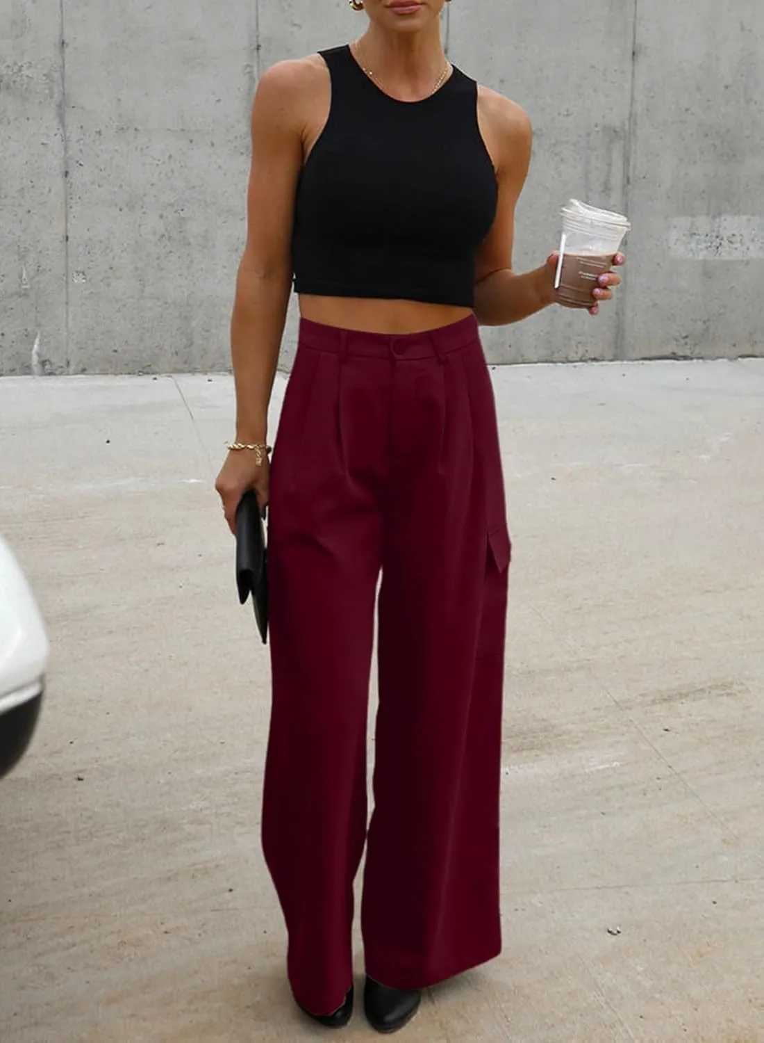 Dokotoo Womens High Waisted Wide Leg Cargo Pants Baggy Casual Trendy Work Pants with 4 Pockets
