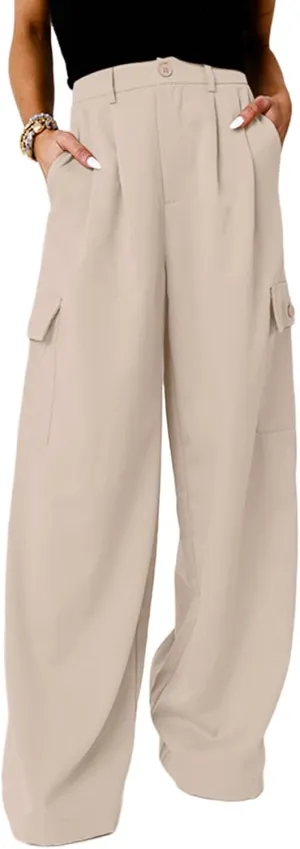 Dokotoo Womens High Waisted Wide Leg Cargo Pants Baggy Casual Trendy Work Pants with 4 Pockets