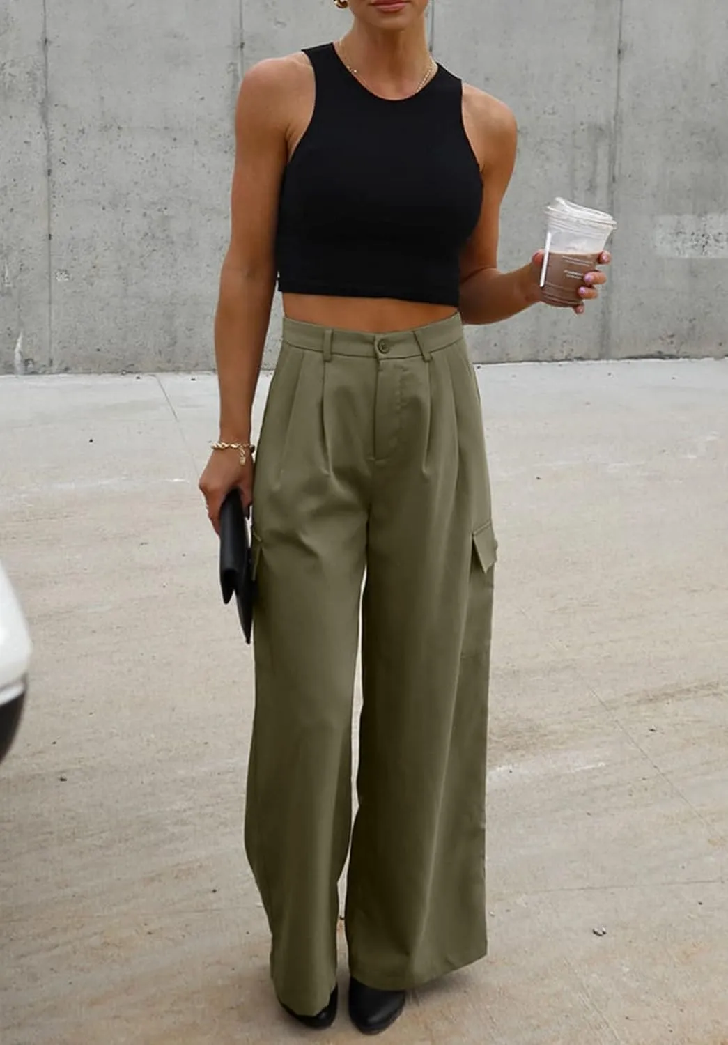 Dokotoo Womens High Waisted Wide Leg Cargo Pants Baggy Casual Trendy Work Pants with 4 Pockets