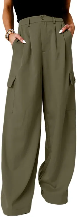 Dokotoo Womens High Waisted Wide Leg Cargo Pants Baggy Casual Trendy Work Pants with 4 Pockets