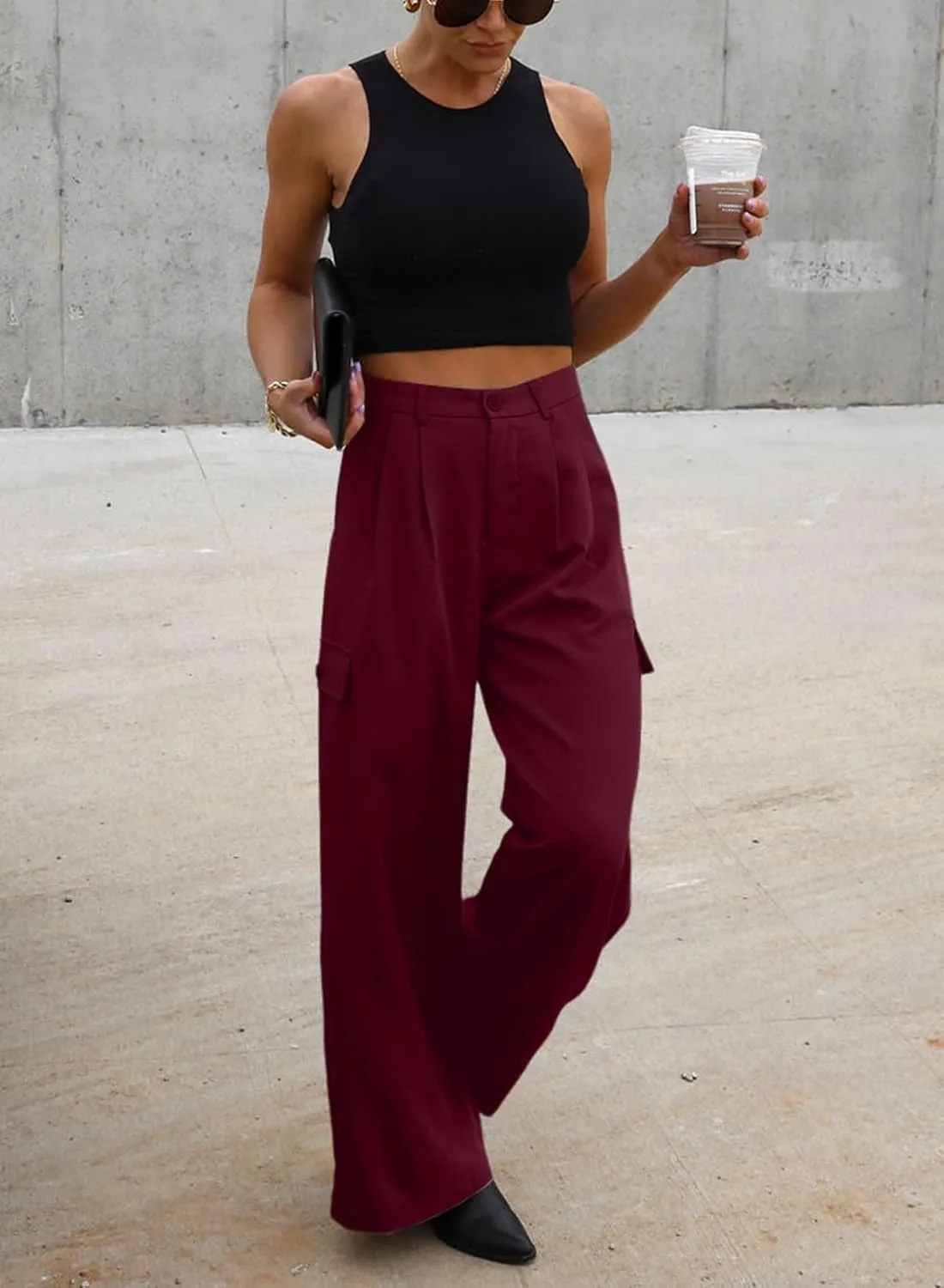 Dokotoo Womens High Waisted Wide Leg Cargo Pants Baggy Casual Trendy Work Pants with 4 Pockets