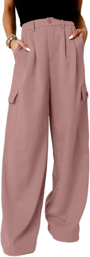 Dokotoo Womens High Waisted Wide Leg Cargo Pants Baggy Casual Trendy Work Pants with 4 Pockets