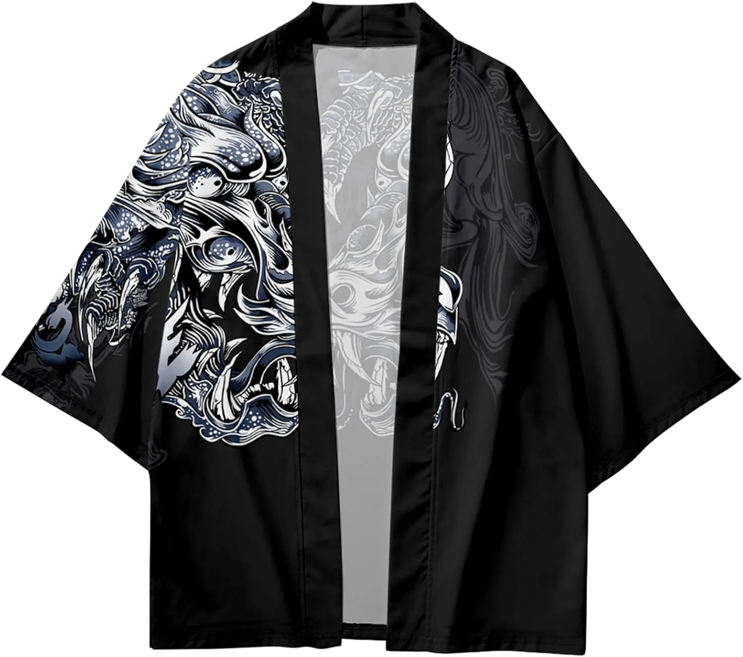 DOSLAVIDA Men's Japanese Kimono Jacket Set Stylish Open Front Coat With Shorts Chinese Style Printed Cardigan Suits