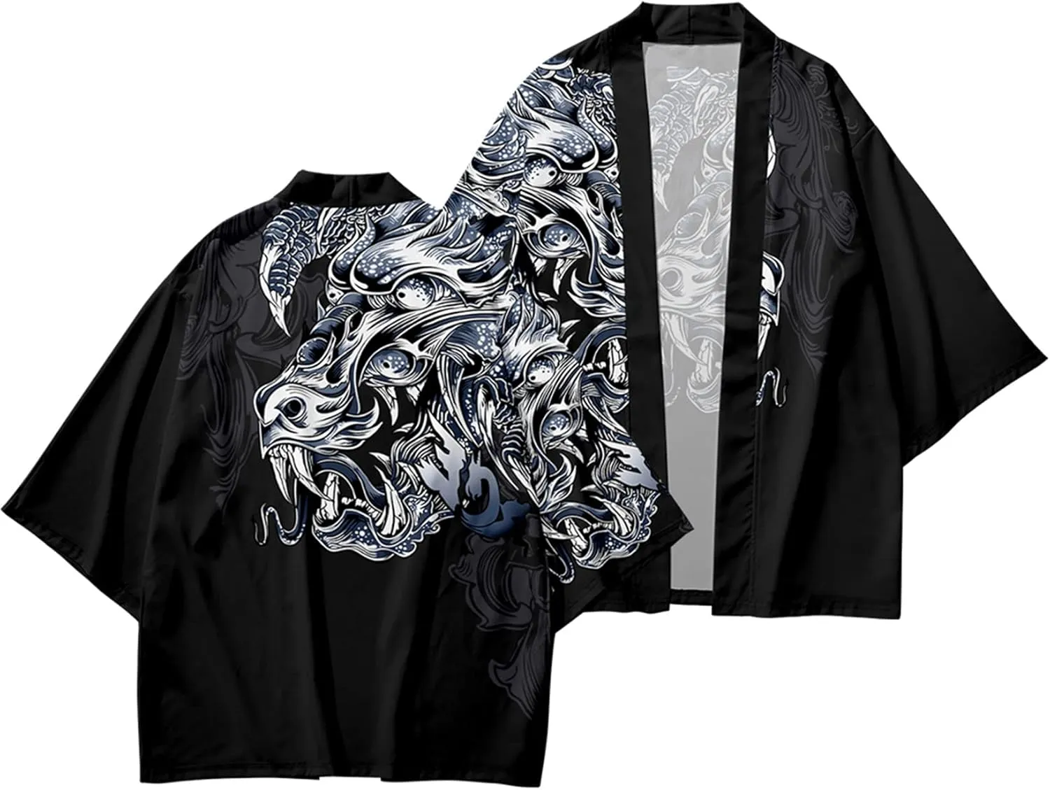 DOSLAVIDA Men's Japanese Kimono Jacket Set Stylish Open Front Coat With Shorts Chinese Style Printed Cardigan Suits