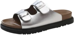 Double Buckle Belt Platform Sandals Corporate Goth Slides for Women Walking Shoes Comfortable Comfy Comfort Casual Cute Kawaii Fashion Trendy Shoes Beach Rave Summer Gifts