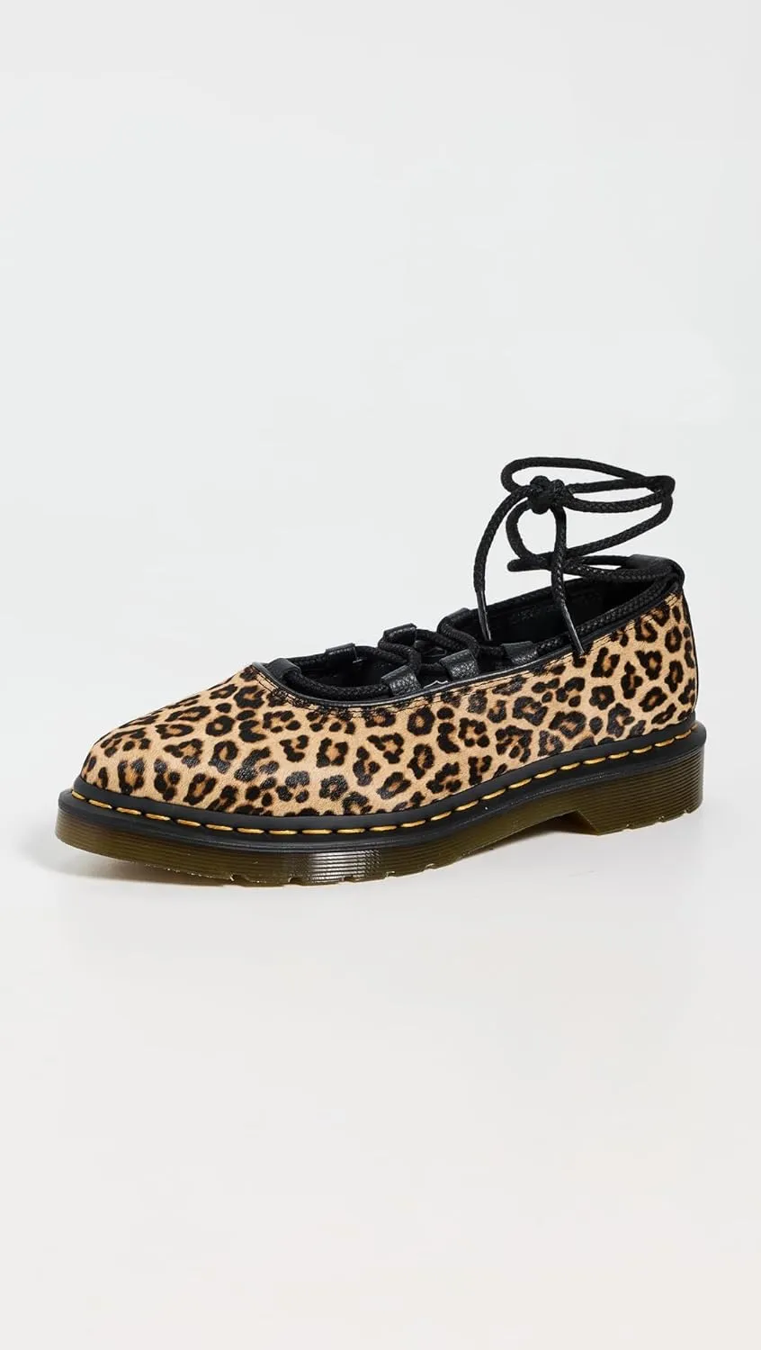 Dr. Martens Women's Elphie Ii Light Tan Ballet Flats with Mini Leopard Spot Haircalf