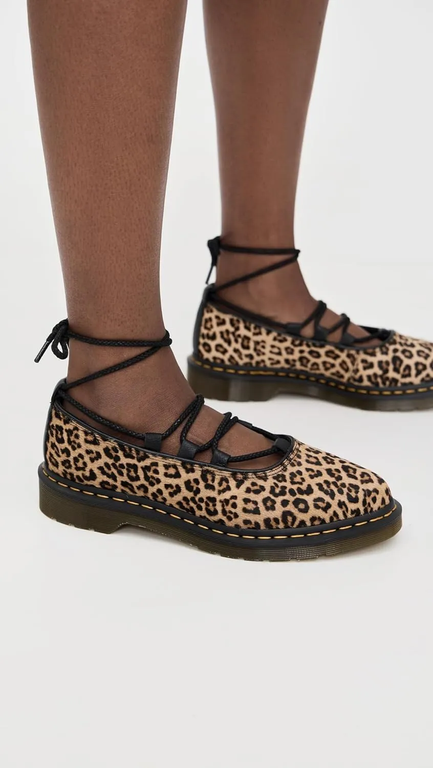 Dr. Martens Women's Elphie Ii Light Tan Ballet Flats with Mini Leopard Spot Haircalf