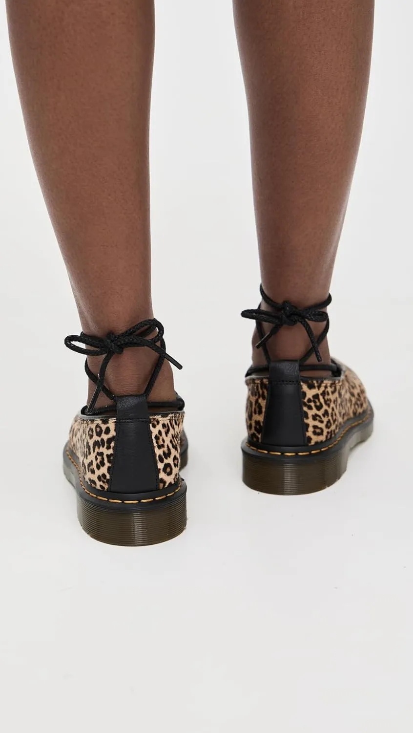 Dr. Martens Women's Elphie Ii Light Tan Ballet Flats with Mini Leopard Spot Haircalf