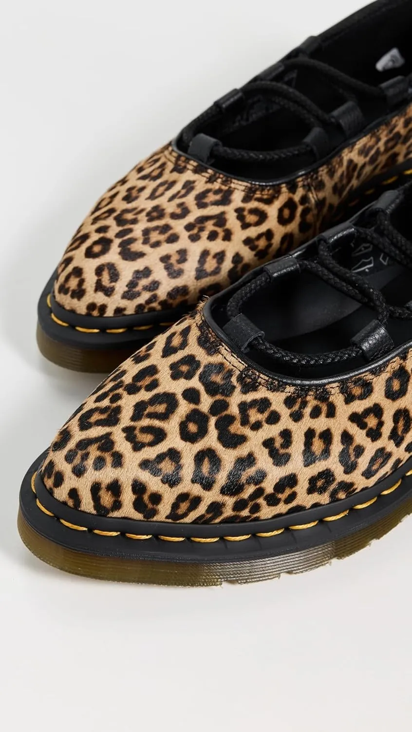 Dr. Martens Women's Elphie Ii Light Tan Ballet Flats with Mini Leopard Spot Haircalf