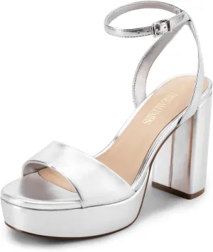DREAM PAIRS Platform High Heels for Women Chunky Round Open Toe Ankle Strap Stylish Heeled Sandals for Party Prom Wedding