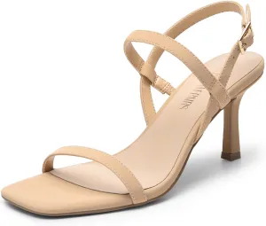 DREAM PAIRS Womens Slingback Heels Square Open Toe Strappy Sandals Ankle Strap High Heeled Dressy Shoes