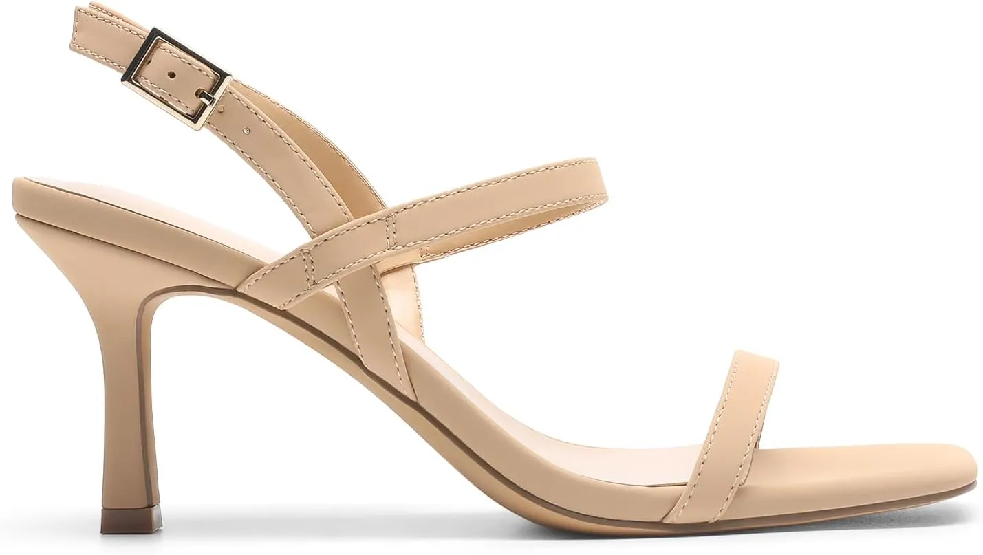 DREAM PAIRS Womens Slingback Heels Square Open Toe Strappy Sandals Ankle Strap High Heeled Dressy Shoes