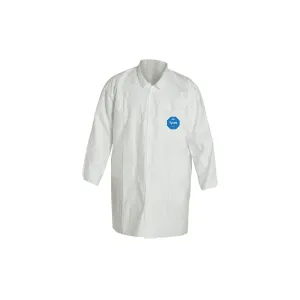 DuPont Tyvek 400 TY212S Disposable Lab Coat with Open Cuff, White, Large (Pack of 30)